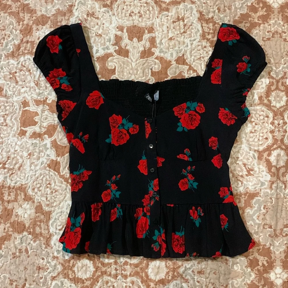 Zara Rose Print Top - Picture 4 of 8